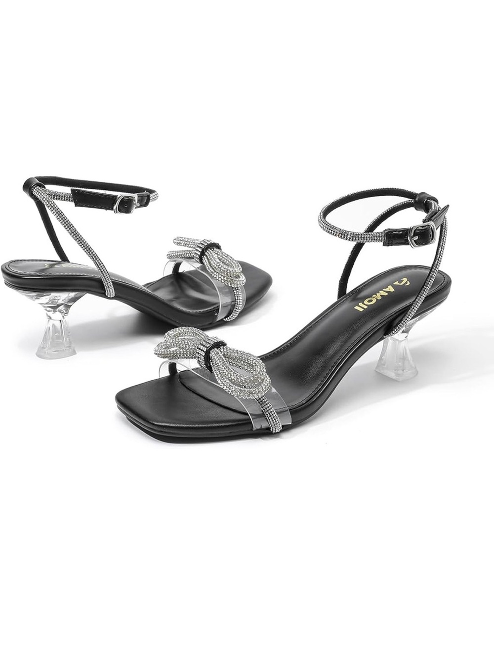 Women's clear-heeled sandals with rhinestones